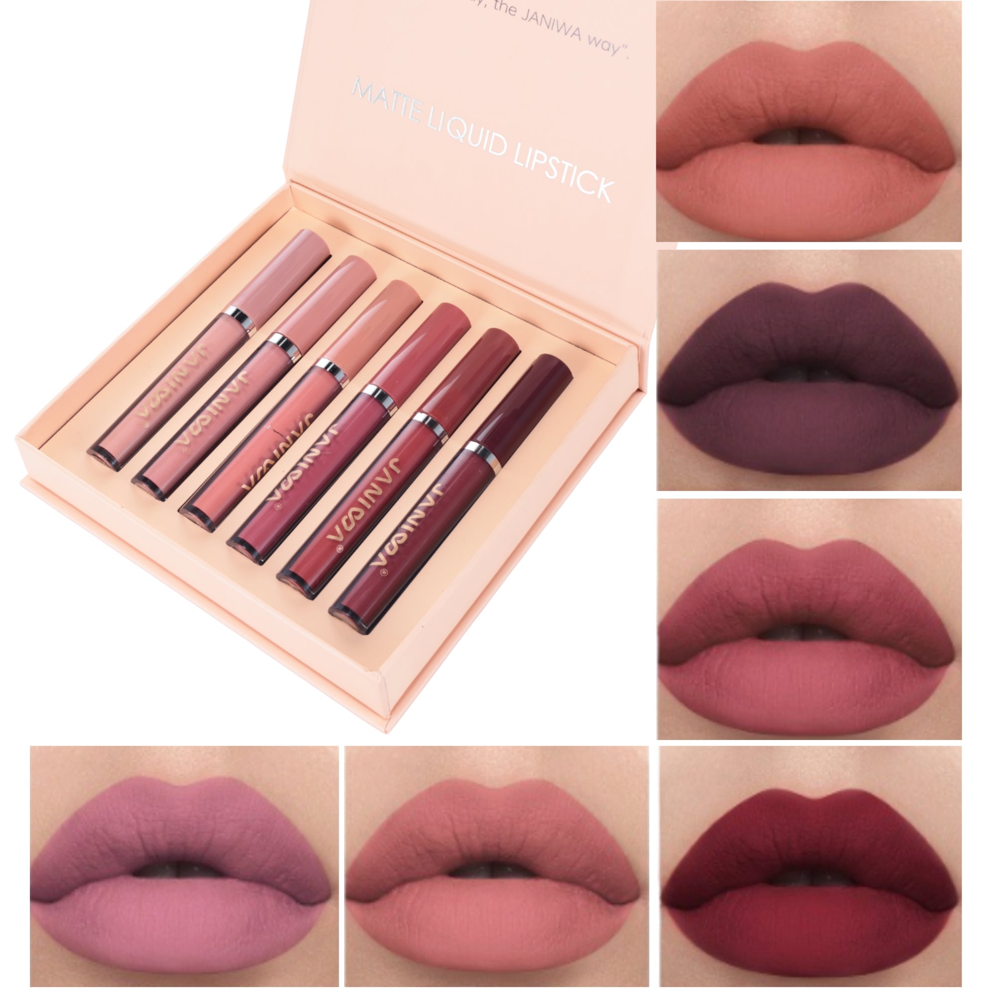Janiwa Vegan Velvet Matte Liquid Lipstick Set (6 Pcs)